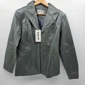 Bagatelle Silver Metallic Leather Blazer Jacket Womens Size 6 New 100% Leather